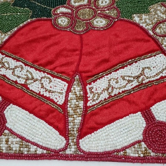 TAHARI Red Jingle Bells Beaded Table Centerpiece 13 x 36